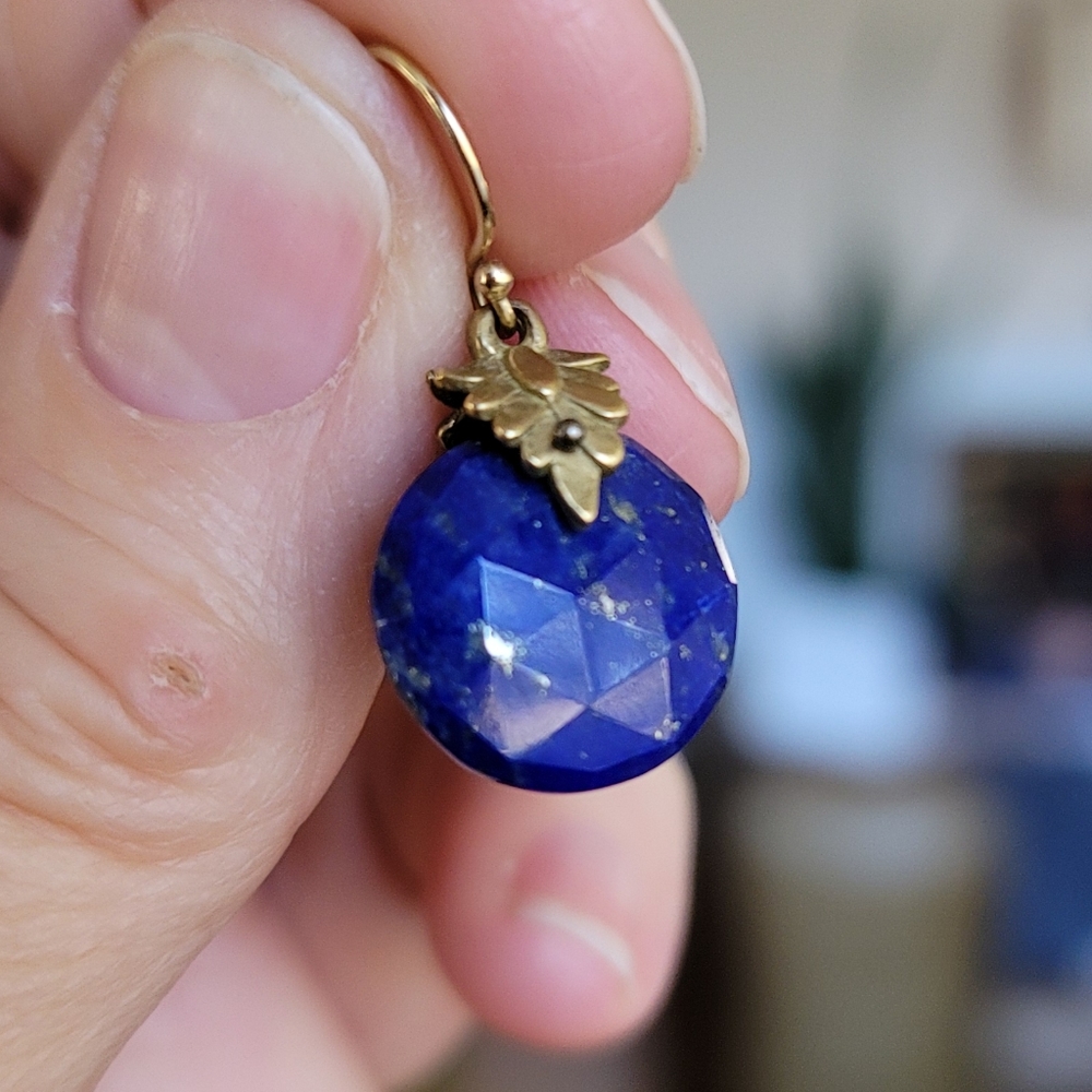 Dainty gold flecked lapis lazuli earrings with gold hooks